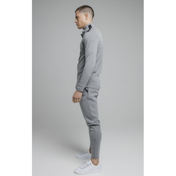 SikSilk L/S Quarter Zip Sport Top - Grey Marl